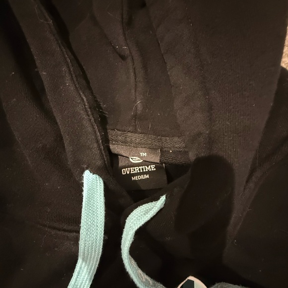 Overtime Black Hoodie with Teal Drawstrings - Picture 3 of 3